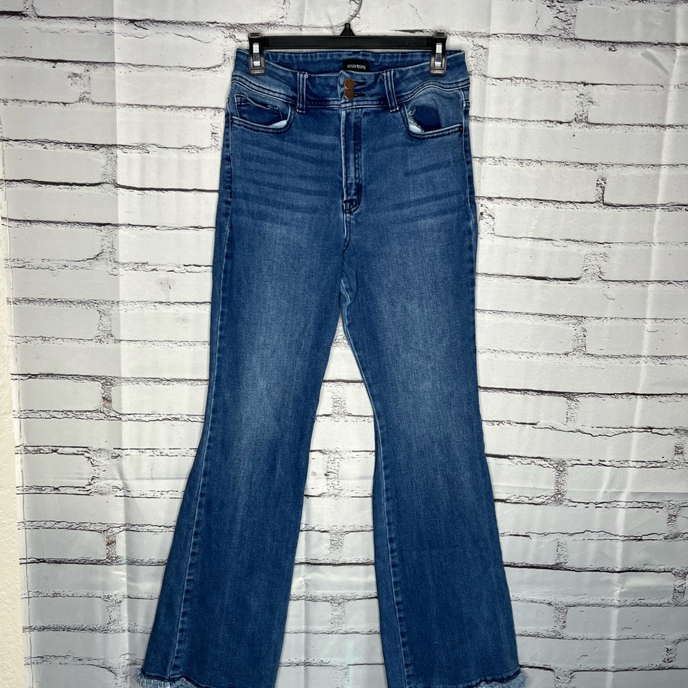 Blue Flare Wide Leg Jeans High-Rise Waist Hippie Y2K Baggy Style SZ 29 Retro